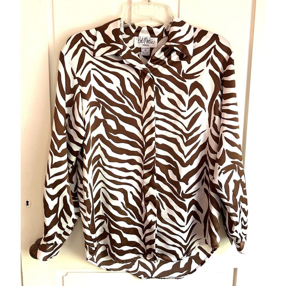 Women’s Vintage Bob Mackie Animal Print Front Button Blouse/Size 6